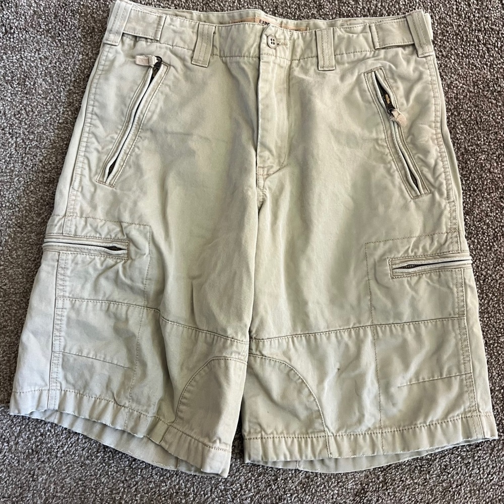 Express Mens Cargo Shorts‎ Vintage Twill Lightweight Utility Khaki Sz 30/31 0574